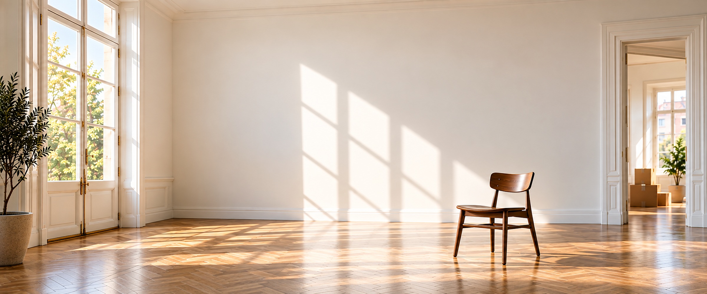Lege lichte ruimte met een houten stoel
