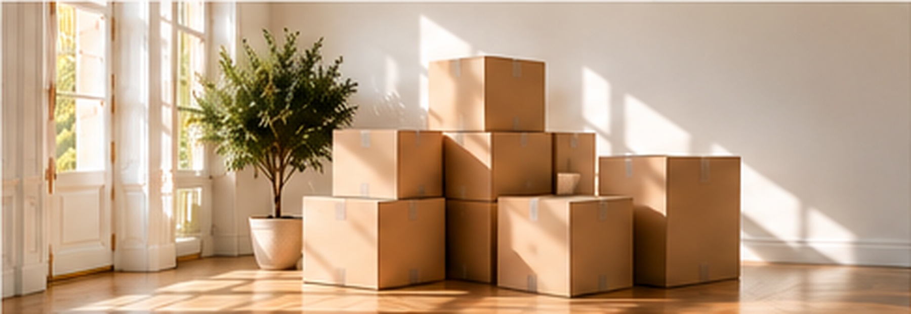Lege woning met verhuisdozen